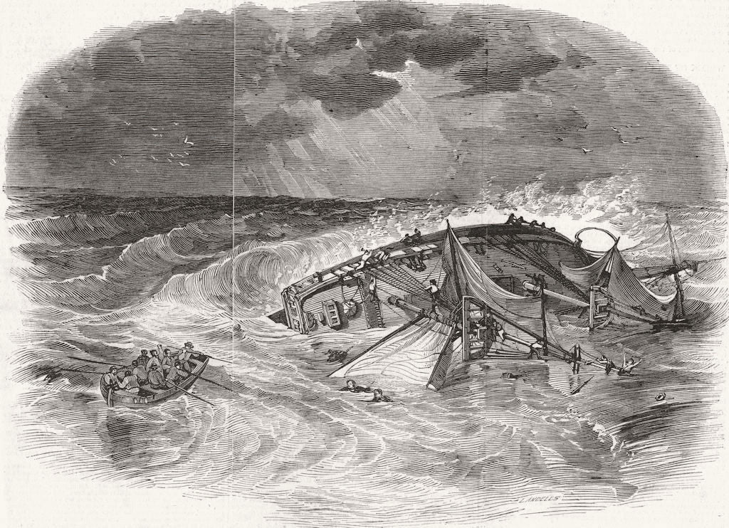 DISASTERS. Wreck of American brig Somers 1847 old antique print picture